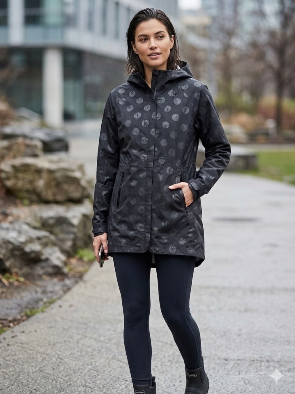 Black Mondetta Embossed Raincoat with Hood size Large L